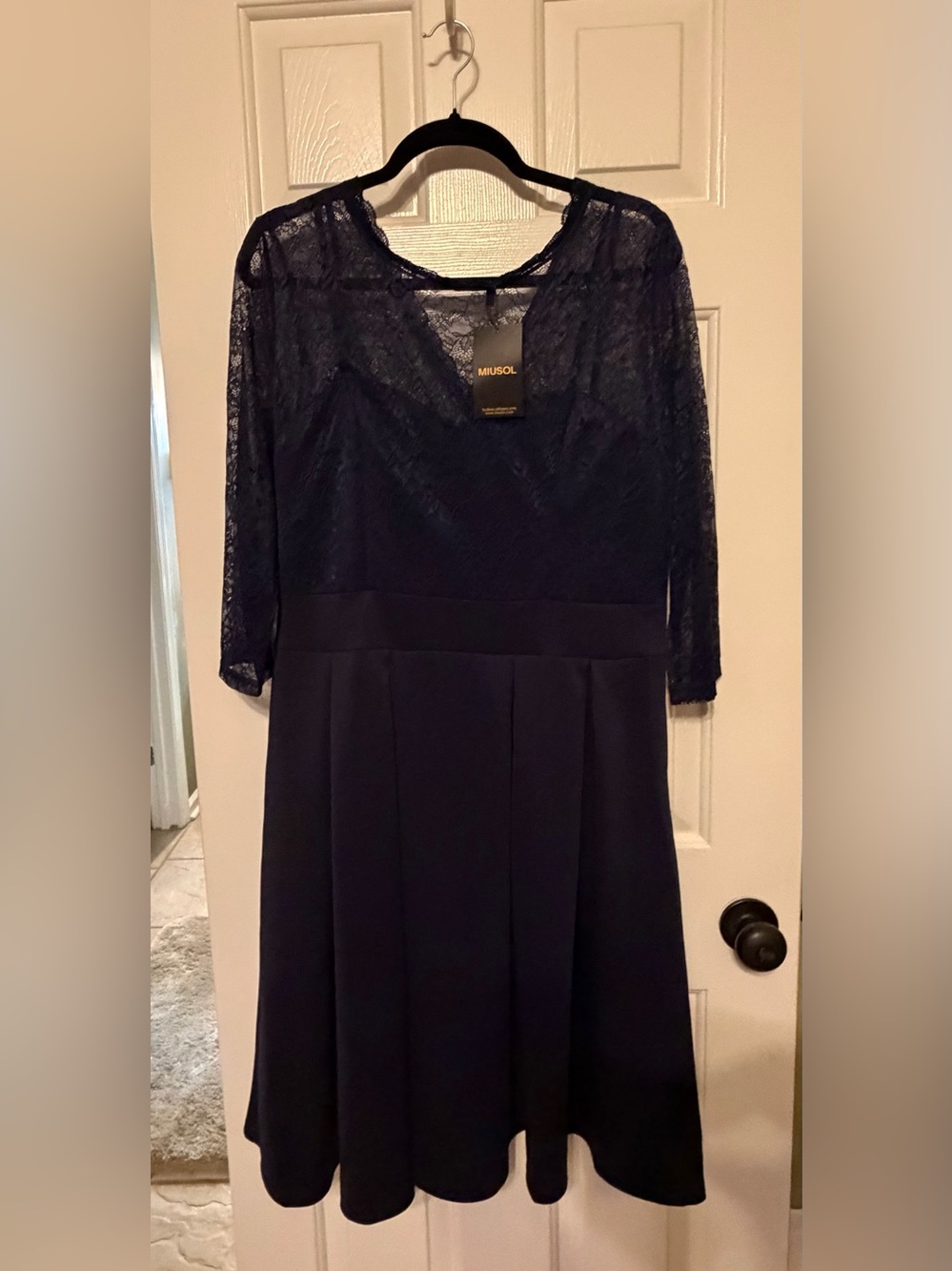 NWT Navy Blue Lace Top 3/4 Sleeve Fit & Flare Special Occasion Dress, Size XL 💙